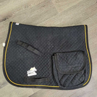 Fleece Lined Quilt AP / Australian Trail Pad, 2x pockets *gc, dirt, hair, film, threads, mnr unstitched velcro, rubs, faded
