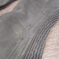 Microsuede Synthetic Half Chaps, zips *gc/fair, stretched elastic, faded, dirty, unstitched seam, older
