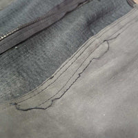 Microsuede Synthetic Half Chaps, zips *gc/fair, stretched elastic, faded, dirty, unstitched seam, older
