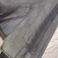 Microsuede Synthetic Half Chaps, zips *gc/fair, stretched elastic, faded, dirty, unstitched seam, older
