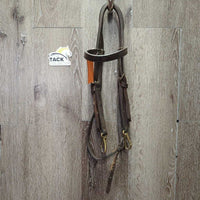 Thick Leather Quick Change Headstall, Brass Snaps *gc, older, clean, sticky, edge scrapes, stretched keepers, pulled snap
