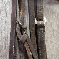 Thick Leather Quick Change Headstall, Brass Snaps *gc, older, clean, sticky, edge scrapes, stretched keepers, pulled snap
