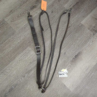 German Martingale, lthr reins, snaps *gc, older, replaced snap, stretch, torn, dry, stiff, film, creased, xholes, scrapes
