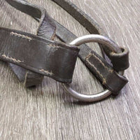 German Martingale, lthr reins, snaps *gc, older, replaced snap, stretch, torn, dry, stiff, film, creased, xholes, scrapes
