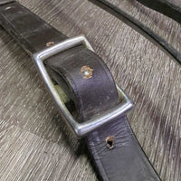 German Martingale, lthr reins, snaps *gc, older, replaced snap, stretch, torn, dry, stiff, film, creased, xholes, scrapes
