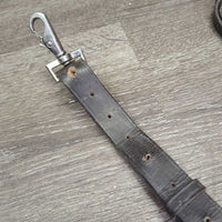 German Martingale, lthr reins, snaps *gc, older, replaced snap, stretch, torn, dry, stiff, film, creased, xholes, scrapes
