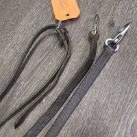 German Martingale, lthr reins, snaps *gc, older, replaced snap, stretch, torn, dry, stiff, film, creased, xholes, scrapes
