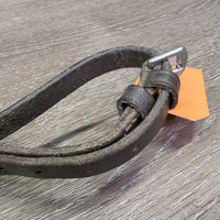 German Martingale, lthr reins, snaps *gc, older, replaced snap, stretch, torn, dry, stiff, film, creased, xholes, scrapes
