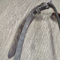 German Martingale, lthr reins, snaps *gc, older, replaced snap, stretch, torn, dry, stiff, film, creased, xholes, scrapes
