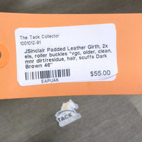 Padded Leather Girth, 2x els, roller buckles *vgc, older, clean, mnr dirt/residue, hair, scuffs

