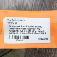 Rsd Padded Bridle, Attached Flash *gc/fair, NO CHEEKS, rubs, stiff, dry, faded, scrapes, xholes
