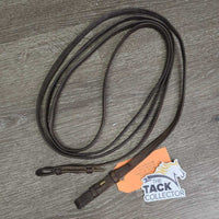 v.Narrow Thin Curb Reins *fair, older, cracks, scrapes, gouges, curled, residue, dry, stiff, stains, twist, mnr dirt
