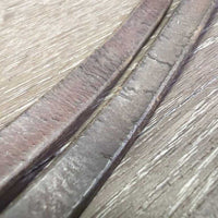 v.Narrow Thin Curb Reins *fair, older, cracks, scrapes, gouges, curled, residue, dry, stiff, stains, twist, mnr dirt
