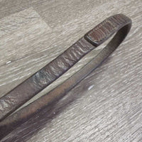 v.Narrow Thin Curb Reins *fair, older, cracks, scrapes, gouges, curled, residue, dry, stiff, stains, twist, mnr dirt
