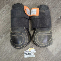 Pr Faux Leather Open Front Boots,velcro *gc/fair, filthy, dirt jockies, dirt, residue, hair, snags, scuffs
