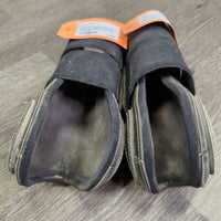 Pr Faux Leather Open Front Boots,velcro *gc/fair, filthy, dirt jockies, dirt, residue, hair, snags, scuffs
