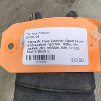 Pr Faux Leather Open Front Boots,velcro *gc/fair, filthy, dirt jockies, dirt, residue, hair, snags, scuffs
