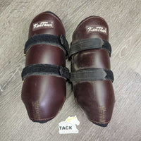 Pr Leather Hind Pinch Boots, wrap around velcro *vgc, clean, residue/mnr dirt, hair, scuffed, rubs
