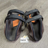 Pr Leather Hind Pinch Boots, wrap around velcro *vgc, clean, residue/mnr dirt, hair, scuffed, rubs
