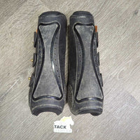 Pr Open Front Boots, posts *gc/fair, dirty, residue, scuffed, hair, faded, stains
