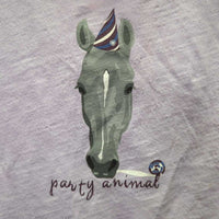 JUNIORS SS Shirt "Party Animals" *gc, mnr holes, stains & pcuker
