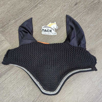 Crochet Fly Veil Ear Bonnet, piping, bling *vgc, clean, mnr hairy, faded, rubs & curls
