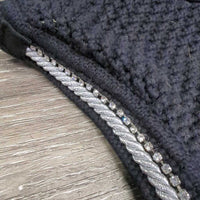 Crochet Fly Veil Ear Bonnet, piping, bling *vgc, clean, mnr hairy, faded, rubs & curls
