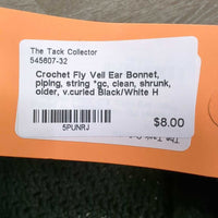 Crochet Fly Veil Ear Bonnet, piping, string *gc, clean, shrunk, older, v.curled
