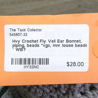 Hvy Crochet Fly Veil Ear Bonnet, piping, beads *vgc, mnr loose beads
