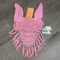 Crochet Fly Veil Ear Bonnet, gringe, hvy string *gc, stained & frayed string

