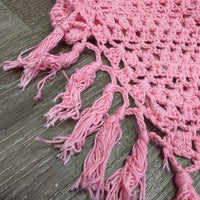 Crochet Fly Veil Ear Bonnet, gringe, hvy string *gc, stained & frayed string

