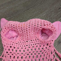 Crochet Fly Veil Ear Bonnet, gringe, hvy string *gc, stained & frayed string
