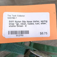 Stiff Nylon Slip Nose Halter, spring snap *gc, clean, faded, rust, older, stains

