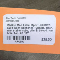 JUNIORS Euro Seat Breeches *vgc/gc, clean, mnr stains, rubs, pills & thread, v.mnr hole
