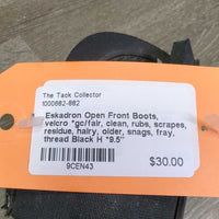 Open Front Boots, velcro *gc/fair, clean, rubs, scrapes, residue, hairy, older, snags, fray, thread
