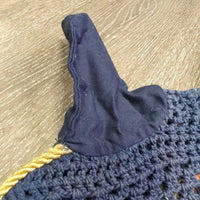 Crochet Fly Veil Ear Bonnet, piping, string *gc, faded, v.curled edges, clean, discolored, older
