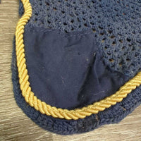 Crochet Fly Veil Ear Bonnet, piping, string *gc, faded, v.curled edges, clean, discolored, older
