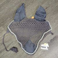 Crochet Fly Veil Ear Bonnet, piping, string *vgc, v.curled edges, puckers, clean, older, mnr stain
