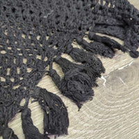 Long Crochet Fly Veil Ear Bonnet, string, fringe *gc, clean, faded, curled, hairy, linty
