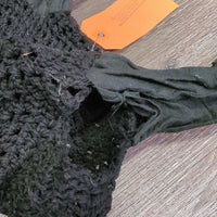Long Crochet Fly Veil Ear Bonnet, string, fringe *gc, clean, faded, curled, hairy, linty
