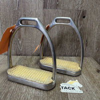 Fine Hvy Stirrup Irons, grips *gc, pitted, rust spots, rubs, peeled grips, stains, clean, scrapes
