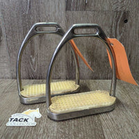 Fine Hvy Stirrup Irons, grips *gc, pitted, rust spots, rubs, peeled grips, stains, clean, scrapes
