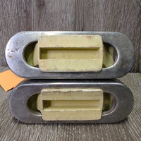 Fine Hvy Stirrup Irons, grips *gc, pitted, rust spots, rubs, peeled grips, stains, clean, scrapes
