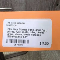 Fine Hvy Stirrup Irons, grips *gc, pitted, rust spots, rubs, peeled grips, stains, clean, scrapes
