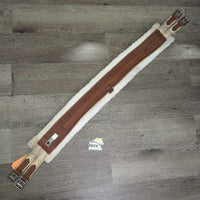 Cotton & Nylon Web Fleece Girth, 2x els, D Ring *gc, clumpy, clean, curled/folded edges, hair, stains, older, edge rubs, stretched els
