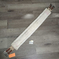 Cotton & Nylon Web Fleece Girth, 2x els, D Ring *gc, clumpy, clean, curled/folded edges, hair, stains, older, edge rubs, stretched els
