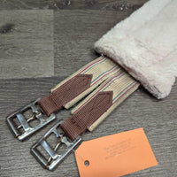 Cotton & Nylon Web Fleece Girth, 2x els, D Ring *gc, clumpy, clean, curled/folded edges, hair, stains, older, edge rubs, stretched els
