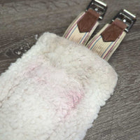 Cotton & Nylon Web Fleece Girth, 2x els, D Ring *gc, clumpy, clean, curled/folded edges, hair, stains, older, edge rubs, stretched els
