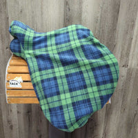 17 W *5.5" Flair All Purpose, Stirrup Leathers, Blue/Green Fleece Saddle Cover, Synthetic Wool Flocking, Rear Gusset Panel, Xlong & Large Front & Back Pencil Rolls, Flaps: 15"L x 13"W
