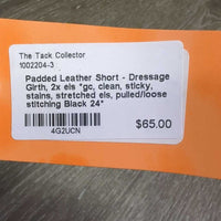 Padded Leather Short - Dressage Girth, 2x els *gc, clean, sticky, stains, stretched els, pulled/loose stitching
